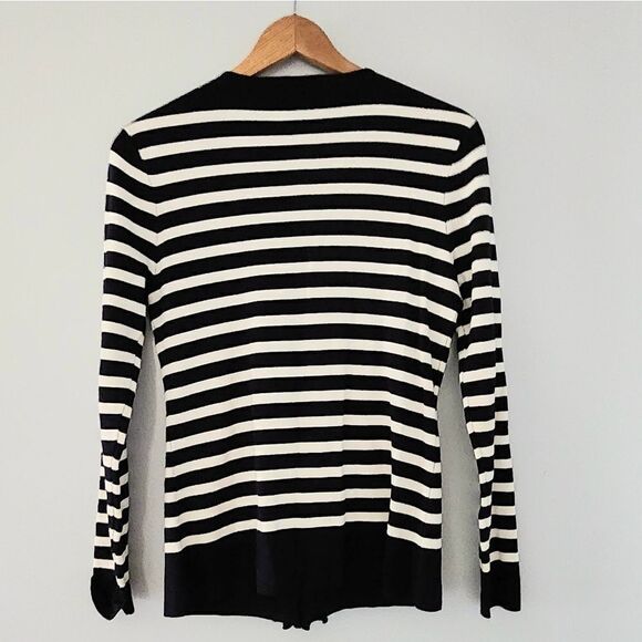 Boston Proper navy and cream striped cardigan sweater women's size Medium - Picture 3 of 6